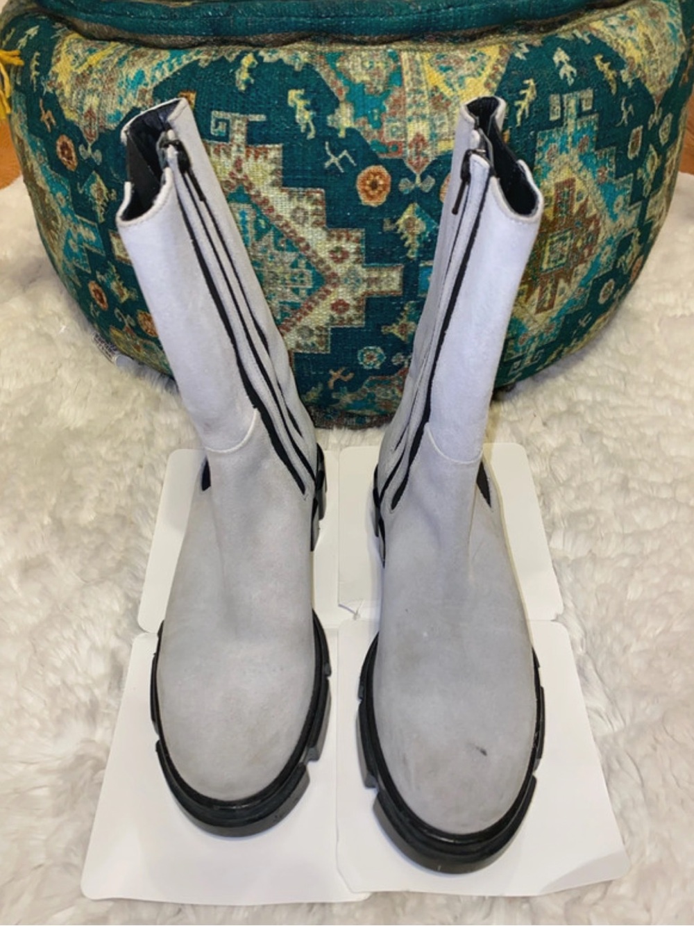 Free People Gray and Black Chelsea Boots Lug Sole